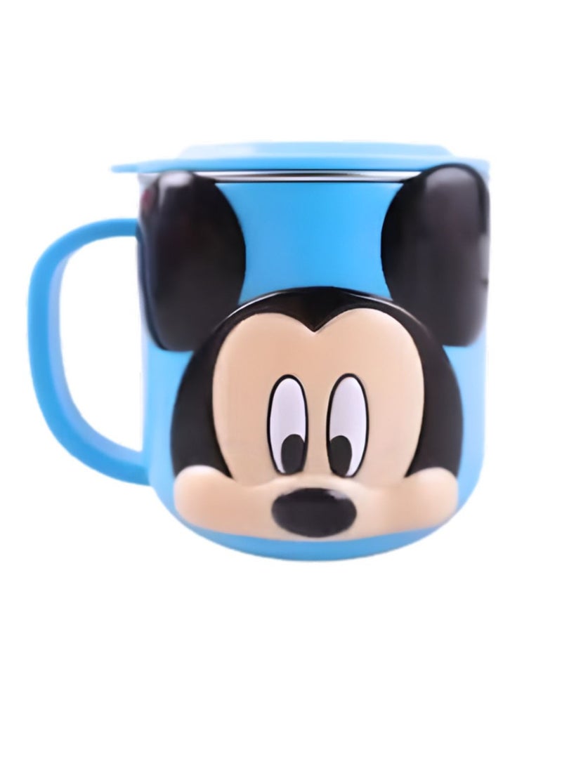 Disney Kids Stainless Steel Drinking Mug with Lid – Cartoon Design | Double Wall Insulated Cup for Hot & Cold Drinks | Leak-Resistant, Safe & Durable Children Mug (Mickey Blue) - Image 1